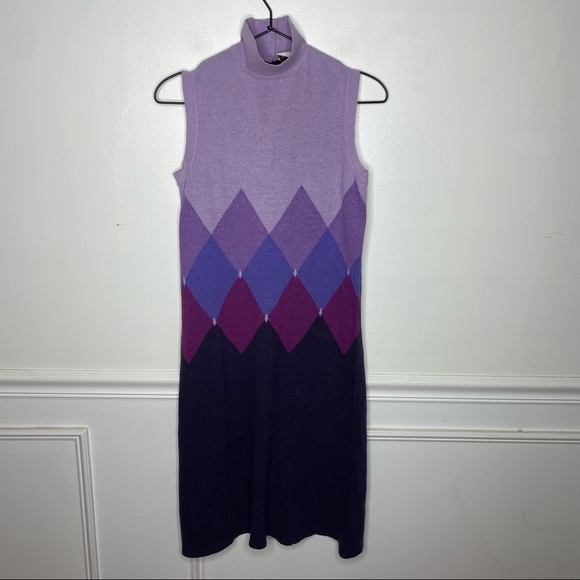 Marella 100% Baby Wool Purple Chevron Dress - Picture 2 of 10